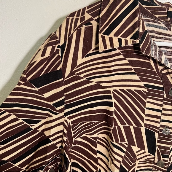 Vintage East 5th Linen Button Down Shirt Beige Geometric XL - Picture 5 of 11